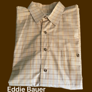 Eddie Bauer (XL) 100% Cotton Beige Plaid EUC